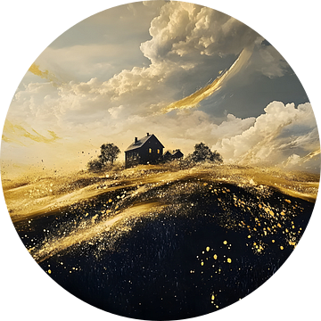 Goud met Zwart Schilderij | Langwerpig | Groot Schilderij Woonkamer van AiArtLand