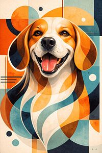 Abstract Beagle Dog Portrait – Modern Geometric Dog Wall Art