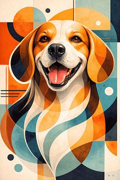 Abstract portret van een beagle – Moderne geometrische wanddecoratie met hond van Dodik Hariyono