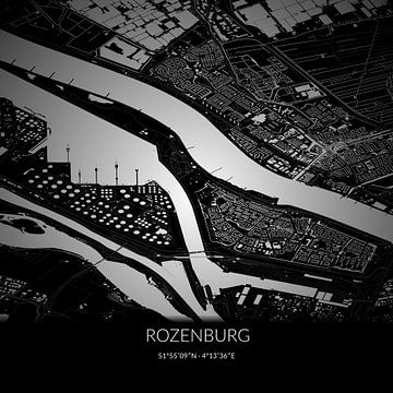 Carte en noir et blanc de Rozenburg, Hollande méridionale. sur Rezona