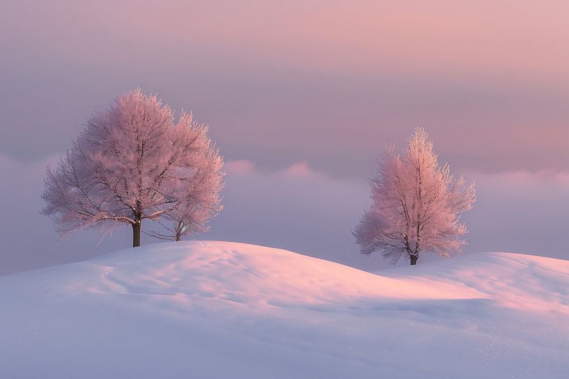 Champ couvert de neige à l'aube par fernlichtsicht
