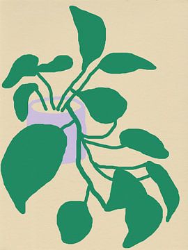 Epipremnum of pothos. Kamerplant in groen, lila en beige. van Dina Dankers