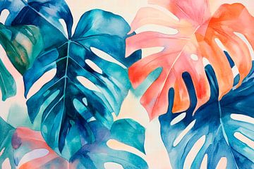 Kleurrijke monsterabladeren - aquarelkunst van Poster Art Shop