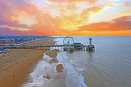 Aerial view of the pier at Scheveningen at sunset in the Netherlands by Eye on You