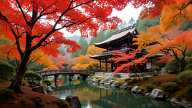 Rote Momiji und Zen-Pagode – Herbstliche Gelassenheit von Egon Zitter