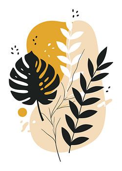 Modern Botanical Abstract with Tropical Leaves in Warm Earth Tones