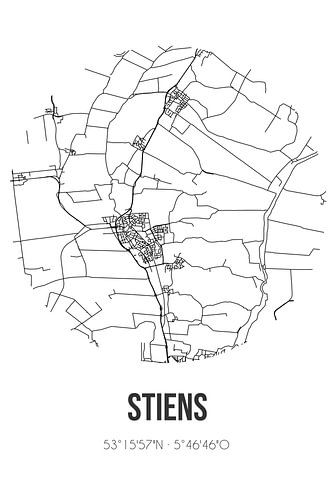 Stiens (Fryslan) | Landkaart | Zwart-wit