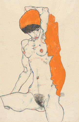 Standing Nude with Orange Drapery, Egon Schiele