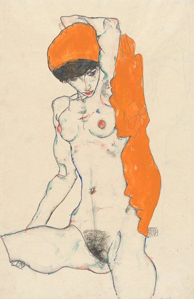 Standing Nude with Orange Drapery, Egon Schiele by Masterful Masters