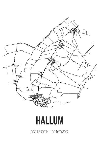 Hallum (Fryslan) | Map | Black and white by Prints of Place