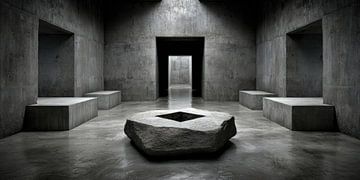Betonraum mit steinernem Zentrum von Klaus Tesching - Art-AI