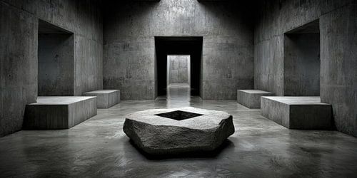 Betonnen kamer met stenen centrum