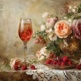 Fleurs et framboises + peinture romantique et rêveuse sur Joriali photographie et peintures