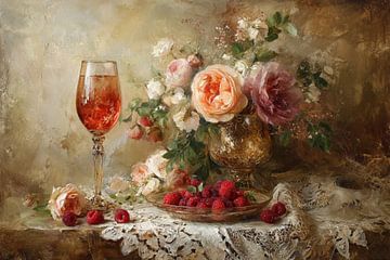 Fleurs et framboises + peinture romantique et rêveuse sur Joriali photographie et peintures