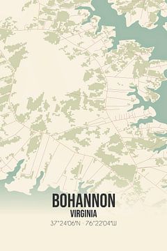 Vintage landkaart van Bohannon (Virginia), USA. van Stad & Wand