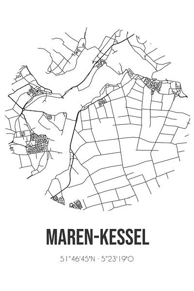Maren-Kessel (North Brabant) | Map | Black and white by Prints of Place