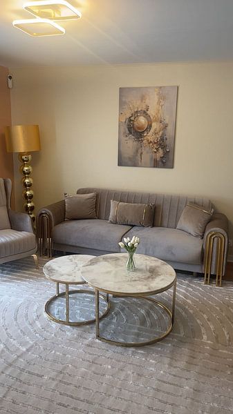 Photo de nos clients: Peinture abstraite beige et or – Art texturé par Joriali Art abstrait, sur toile