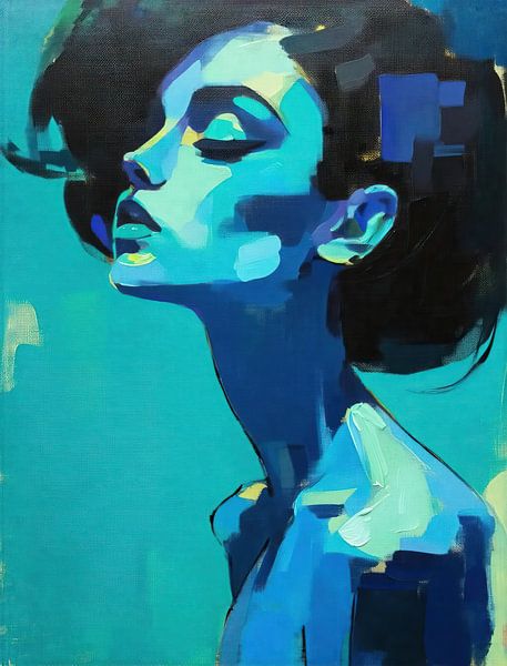Abstract Blauw Portret van De Mooiste Kunst