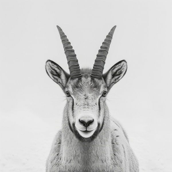 Steinbock in Schwarz-Weiß von Poster Art Shop