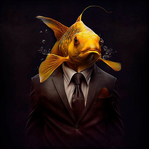 Stately portrait of a Goldfish in a fancy suit