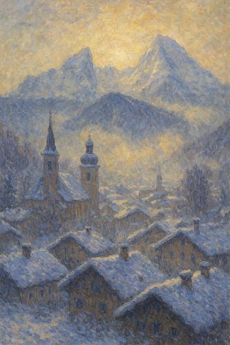 Berchtesgaden Watzmann Mountain Winter – Bavarian Alps Impressionist Art by Travel Shop