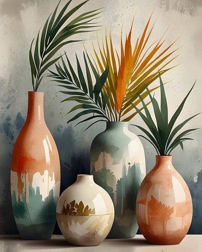 Tropical Vases In Watercolor Hues