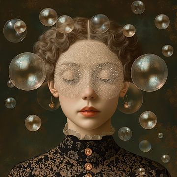 Surrealistisch Vrouwenportret | Orb Dreamscape van Kunst Kriebels