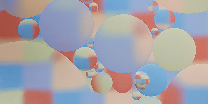 Panorama of drops in shades of coral, champagne, purple and blue by Marjolijn van den Berg