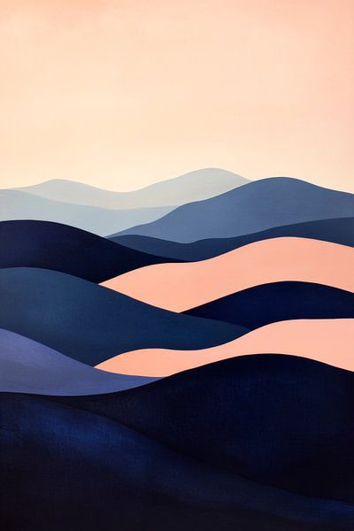 Abstrakte Wellenlandschaft in Blau von Poster Art Shop