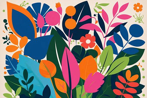 Kleurrijke bloemen en bladeren print