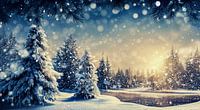 Kerstbomen in een winterlandschap illustratie