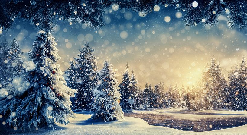 Christmas trees in a winter landscape illustration by Animaflora PicsStock