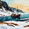 Fischeerboot in winterlichem Fjord von Nick Wendt