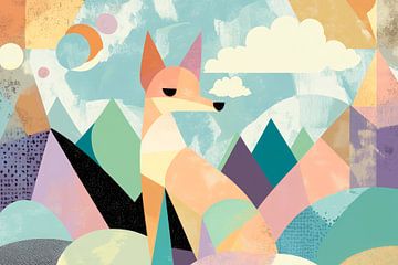 Fuchs im geometrischen Landschaftsraum von Poster Art Shop