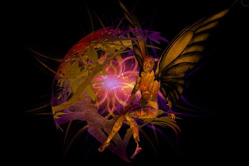 3D-illustratie. Doordachte engelzitting.