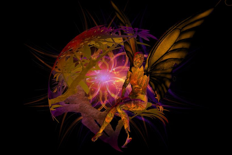 3d illustration. Thoughtful angel sitting. by Norbert Barthelmess