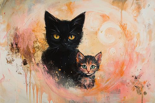 Mère chat abstraite avec chaton