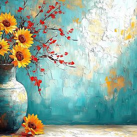 Golden Sunburst Vase by Wonderful Art