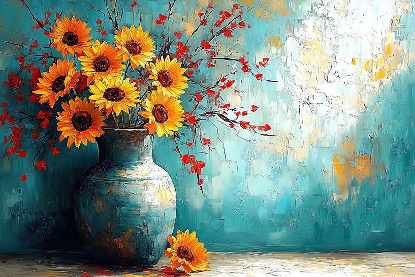 Vase en forme de soleil doré par Art Merveilleux