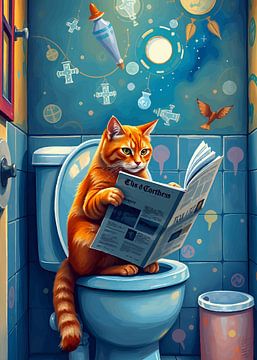Orange Cat Reading Newspaper by MIROKKU