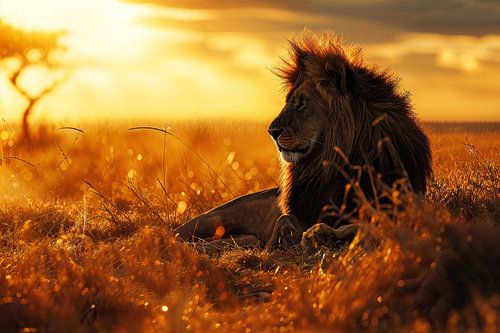 Löwe während der goldenen Stunde in Afrika