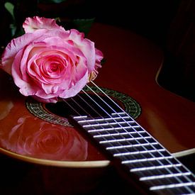 Atmospheric guitar with rose. by Vrije Vlinder Fotografie