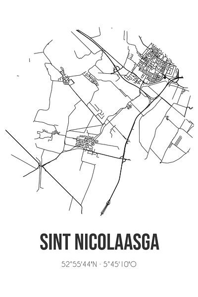 Sint Nicolaasga (Fryslan) | Map | Black and White by Prints of Place