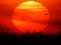 Sunset with passing plane