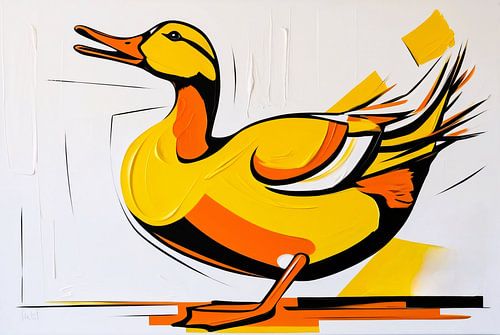 Kleurrijke abstracte eend schilderij