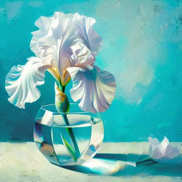 Nature morte Iris en blanc &amp ; Turquoise
