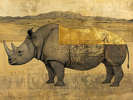 Gouden Dier | Neushoorn met Gouden Schaduw van Modern Collection