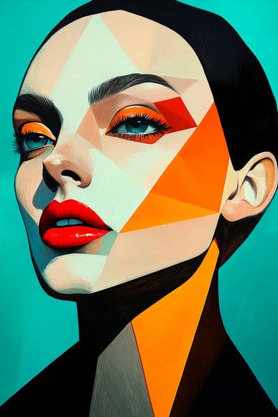 Geometric portrait of a woman - colour by Poster Art Shop