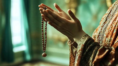 Handen bidden met Misbaha tijdens de Ramadan