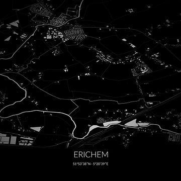 Zwart-witte landkaart van Erichem, Gelderland. van Rezona